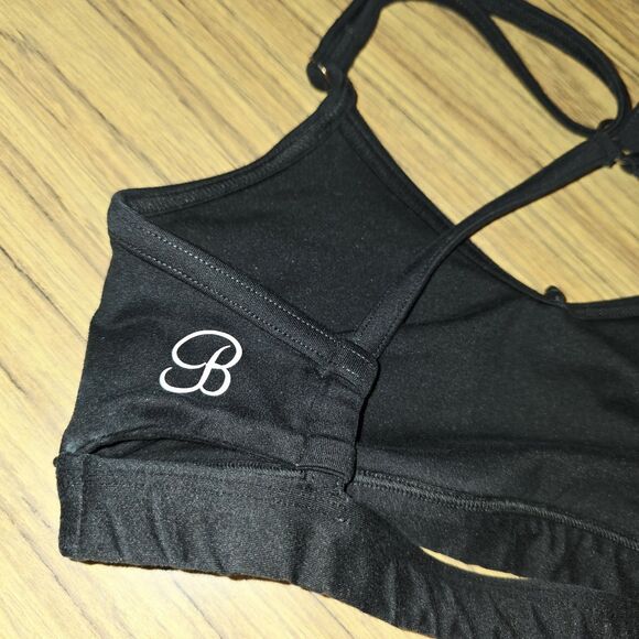 BOMBSHELL "PUMPED" SPORTSWEAR Sz XS Black Logo Workout Athletic Sports Bra - Picture 2 of 4